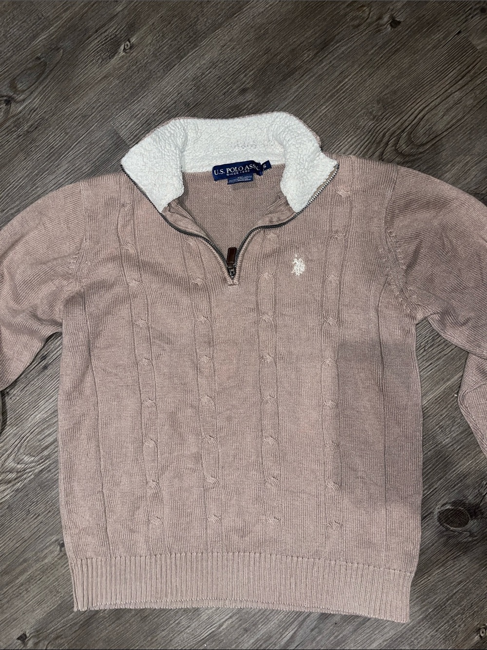 U.S. POLO ASSN. Sherpa-Lined Quarter-Zip Cable Knit Sweater